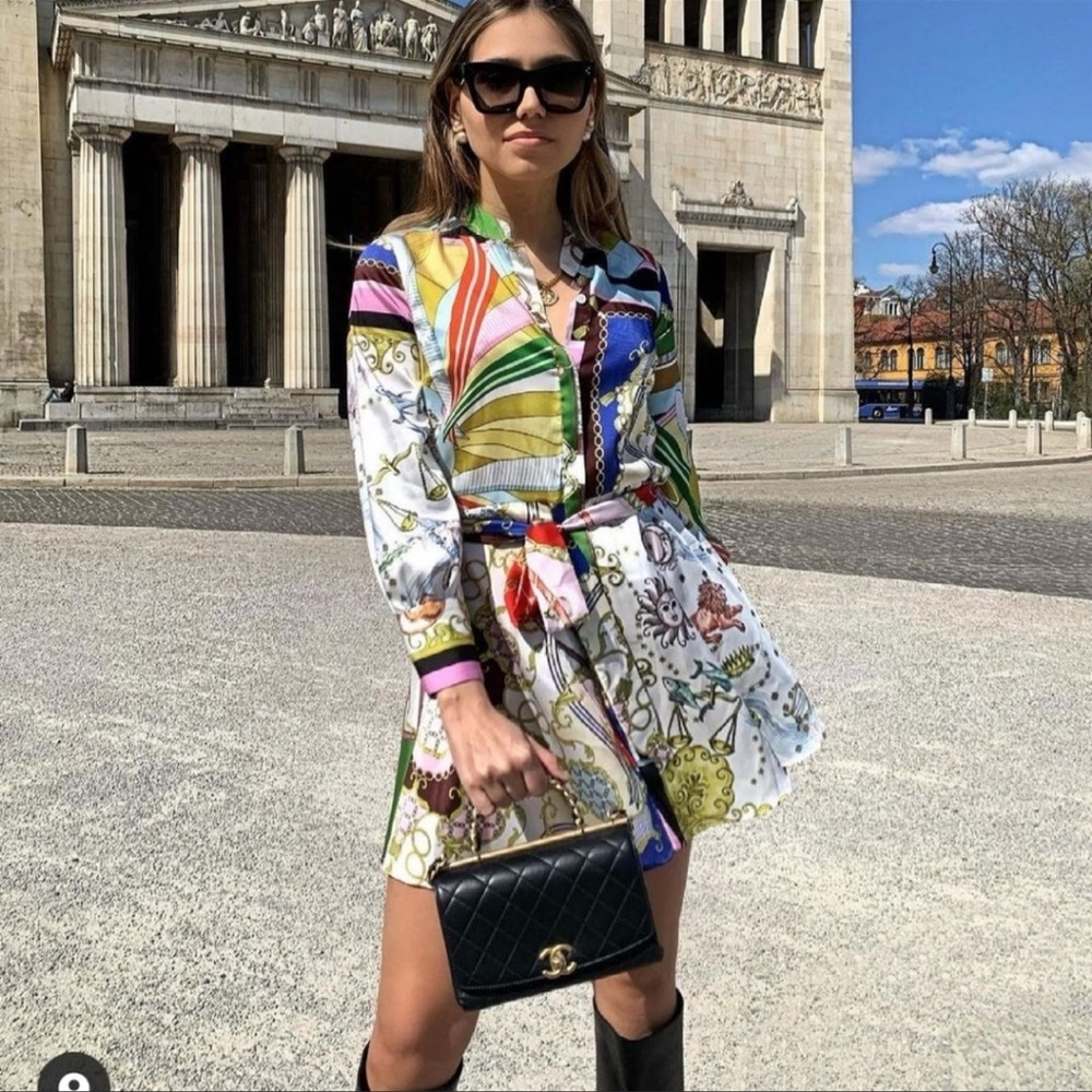 Zara Baroque and Chain Belted Shirt Dress Size Small - Picture 7 of 12
